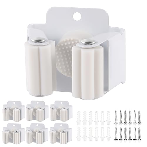 Verdenu 6 Pack Broom Holder Wall Mount, Mop and Broom Holder Wall Mount, Stainless Steel Command Mop Holder with Screws, Garden Tool Storage Organizer for Kitchen, Home, Bathroom, Garage, White - color: White, size: 6 Pack