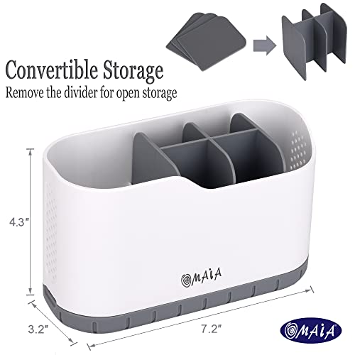 OMAIA Sink Caddy - Sink Organizer for Home, Kitchen, Wash Basin - Holder with Removable Dividers for Sponge, Brush, Toothbrush… White