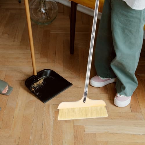 Anti-Static Broom Soft Bristle Brush Sweeping Brooms for Kitchen Bedroom Bathroom Wooden Handle - color: Khaki