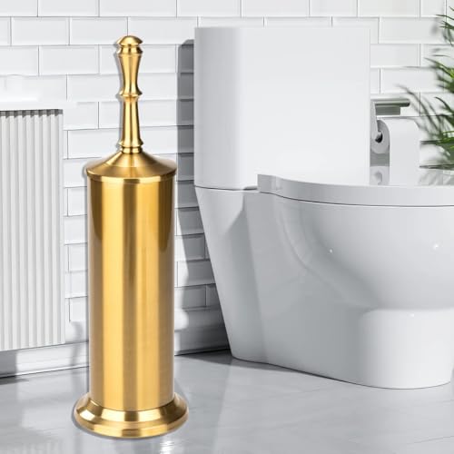 J&V TEXTILES Industrial Toilet Brush, Toilet Bowl Brush with Extra Long Handle Durable Bristles Toilet Scrubber and Covered Holder for Toilet Brush Set (Aged Brass) - color: Aged Brass