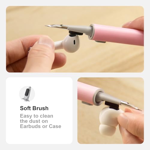 Hyashee Cleaner Kit for Airpods Pro 1 2 3 Multi-Function Cleaning Pen with Soft Brush Flocking Sponge for Bluetooth Earphones Case Cleaning Tools (Pink) - color: Pink