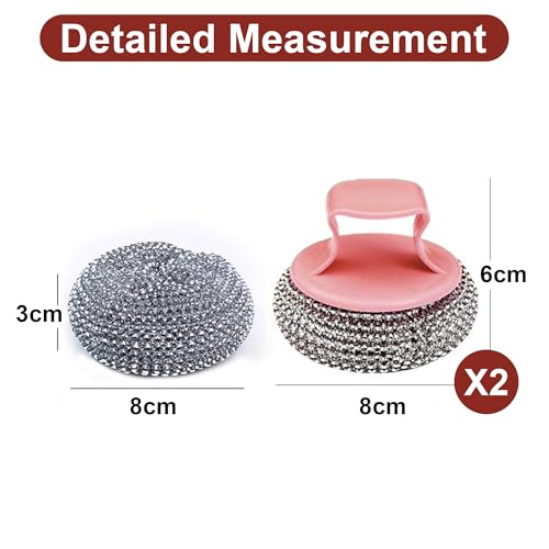Stainless Steel Scrubbers for Kitchen and Bathroom 2 Pack, Heavy Duty Scouring Pads for Pots, Pans, Sink, Grill, Oven, Steel Wool Cleaning Pads for Dishes and Surfaces Pink