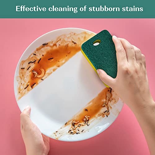 Kitchen Sponges 12 Pack, Heavy Duty Dual-Sided Scrub Sponges, Yellow/Green | Non-Scratch Dish Cleaning, Odor-Free, Multipurpose Scrubbers for Dishwashing Pots, Pans, Skillets & Outdoor Grills