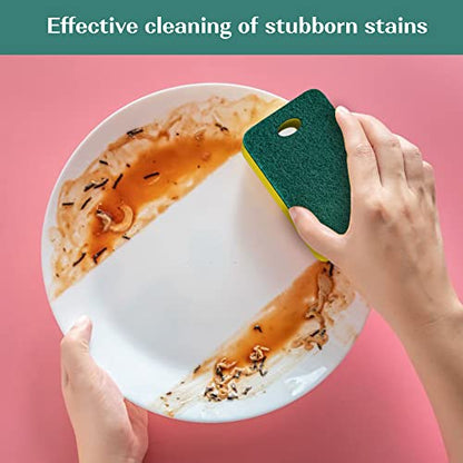 Kitchen Sponges 12 Pack, Heavy Duty Dual-Sided Scrub Sponges, Yellow/Green | Non-Scratch Dish Cleaning, Odor-Free, Multipurpose Scrubbers for Dishwashing Pots, Pans, Skillets & Outdoor Grills