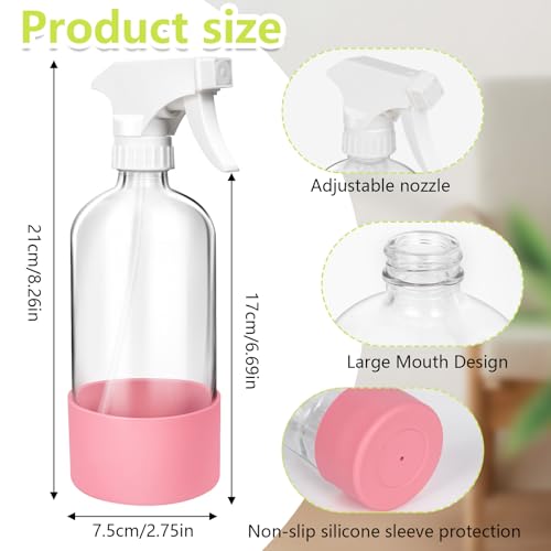 Glass Spray Bottles, 16oz Refillable Containers, Adjustable Spray Nozzles, Spray Bottles for Hair, Solutions, Cleaning, Gardening, Aromatherapy, Pets, Hair -Clear
