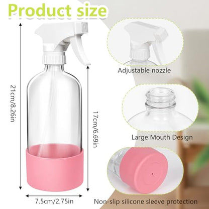 Glass Spray Bottles, 16oz Refillable Containers, Adjustable Spray Nozzles, Spray Bottles for Hair, Solutions, Cleaning, Gardening, Aromatherapy, Pets, Hair -Clear