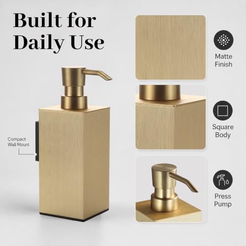 BGL Brushed Gold Wall Mounted Soap Dispenser, Aluminum Liquid Hand Soap Pump for Bathroom and Kitchen Sink, Screw Mount Refillable Soap Bottle, Manual Liquid Soap Dispenser - color: Brushed Gold-wall Mount