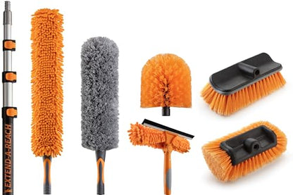20 Foot High Ceiling Duster Kit and Scrub Brush with 4-12 ft Extension Pole // Telescoping Duster, Window Squeegee and Cobweb Duster with Extension Pole // Interior and Exterior House Cleaning Brushes - size: 12 feet