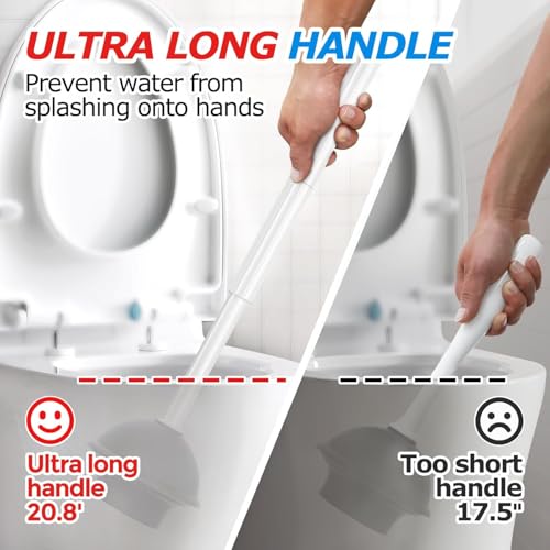 FORASTO 3Pack 2 in 1 Toilet Brush and Plunger Set, Extended Handle Plunger,Toilet Bowl Brush Plunger Set,Bathroom Cleaning Tools,Toilet Brush Plunger Combo,Cleaning Brush,Cleaning Supplies, White - color: Pearl White, size: 3Pack