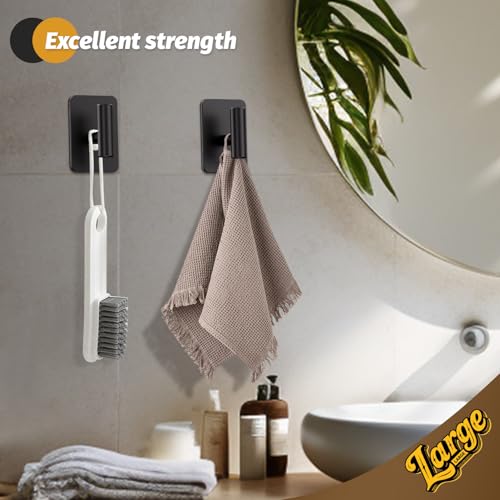 Heavy Duty Adhesive Hooks - 26lb Max, Sticky Wall Hooks Waterproof Stainless Steel for Hanging Towel, Coat, Robe, Towel Hooks Stick on Bathroom, Kitchen, Shower, Door (Black, 4 Pack) - color: Black-Cylinder