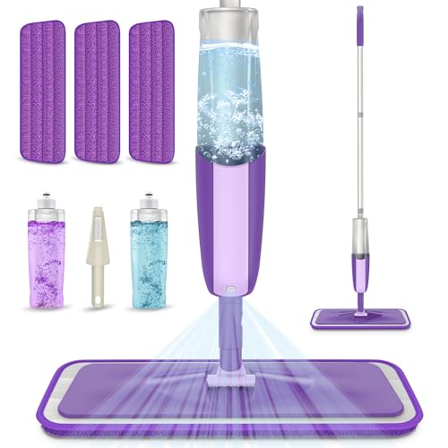 Spray Mops for Hardwood Floor Cleaning: MEXERRIS Floor Mop with 3 Washable Pads for Swiffer Powermop - Wet Mops with 2 Refillable Bottles - Home Commercial Dust Mop for Wood Laminate Ceramic Tiles - color: Pink