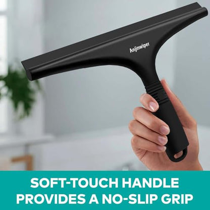 Shower Squeegee with Hang Hook, Bathroom Squeegee for Shower Glass, Tile Wall, Window, Floor, Mirror - 10 in + Silicone, No-Squeak & Streak-Free & Non-Slip Home Car Cleaner Kit Tool - color: Whole-black