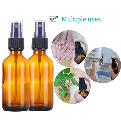LUFEVRM 2oz Amber Glass Spray Bottles,Empty Small Perfume Travel Refillable Reusable Fine Mister Spray Bottle for Hair,Cleaning Solutions,Aromatherapy and Essential Oil with Extra Nozzle(2 Pack) - color: Amber, size: 2 pack