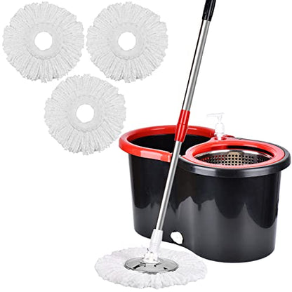 Mop and Bucket with Wringer Set Forart 360° Microfiber Spin Mop with Bucket and Three Mop Heads Self Wringing Spinning Mop Telescoping Handle Floor mop with Washing Bottle - color: Black-1