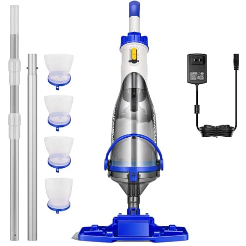 VIVOHOME Handheld Pool Vacuum 1110GPH Suction Cordless Pool Cleaner 40W Powerful Motor Long-Run 60min Battery, Adjustable 9.12FT Pole for Above Ground & In-Ground Pools, Spas - Blue - color: Blue, size: 18.5 GPM