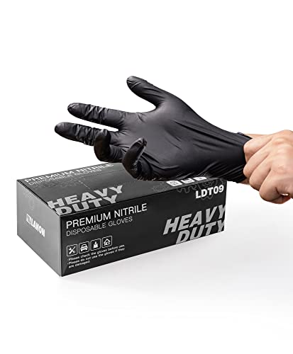 LANON 6-mil Black Nitrile Disposable Gloves, Food-Safe, Powder-Free, Heavy-Duty, Textured Fingertips, Latex-Free, Large - size: Large (Pack of 100)