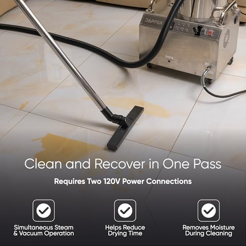 Dapper Supply Commercial Steam Cleaner with Wet/Dry Vacuum, Carpet & Upholstery Extraction, HEPA Filtration, 2 Gal Tank, up to 230°F, for Tile, Grout, Kitchens & Auto Detailing - size: 2.5 Gal