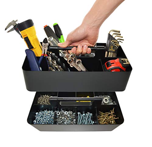 2 PACK - Portable DIY 8 Dividers Durable Plastic Tote Tool & Supply Cleaning Caddy with Handle Made In USA (Black) - color: Black