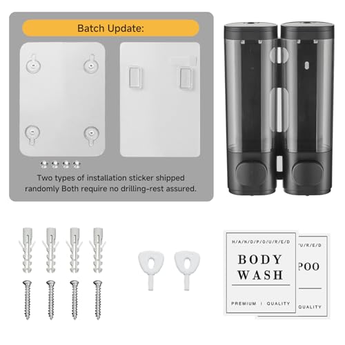 Shampoo and Conditioner Dispenser,Unisense Shower Soap Dispenser 2 Chamber No Drill Wall-Mounted Shampoo Dispenser for Shower Wall Mounted Shower Dispenser for Bathroom Hotel Large Capacity,Black - color: Black 2 Chamber