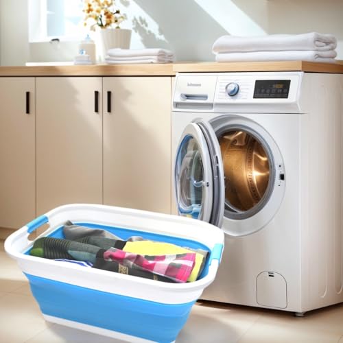 SAMMART 41L (10.8 gallon) Collapsible Plastic Laundry Basket - Foldable Pop Up Storage Container/Organizer - Portable Washing Tub - Space Saving Hamper/Basket (Rectangular, Sky Blue) - color: Sky Blue