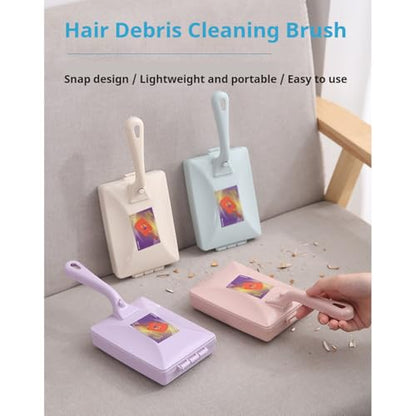 Handheld Double Roller Carpet Brush, Multi-Functional Handheld Double Roller Sofa Sweepers with Crumb Collector, Manual Sweeper for Bed Desktop Carpet Pet Hair (Beige) - color: Beige