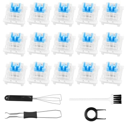 15PCS Blue Switch Replacement with 4PCS Keycap Puller Cleaning Tool Kit,3 Pin Mechanical Keyboard Switches,Dustproof and Waterproof,Accurate Typing, LED Keyboard, Gaming Keyboard