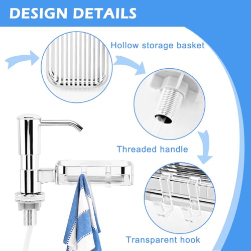 Built-in Kitchen Sink Soap Dispenser With 40" Extension Tube Kit and Storage Basket, Liquid Pump, No Need to Refill Little Bottle (Silver) - color: Silver Color