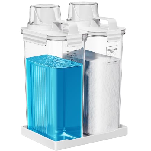 Laundry Detergent Dispenser for Laundry Room,94oz Fabric Softener Dispenser,Liquid Laundry Detergent Organizer for Laundry Room Organization,2 Pack with White Tray - color: 2p With White Tray