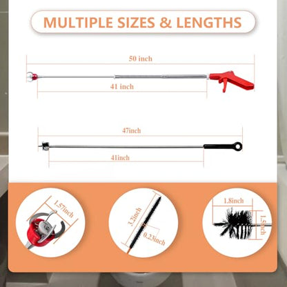 Drain Snake Toilet Auger AC Drain Line Cleaning brush Hair Clog Remover Tools Drain opener set for Men/Women Perfect Option Types of clog for Toilet,Kitchen Sink,Bathroom Sewer Various Projects - style: 51"Toilet Auger Kit(6PCS)