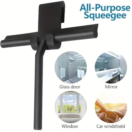 All-Purpose Stainless Steel Shower Squeegee for Bathroom, Kitchen, Shower, Floor Cleaning with Adhesive Hook Sturdy Handle, Professional Cleaners, Window Cleaning for Window Squeegee (Black) - color: Black