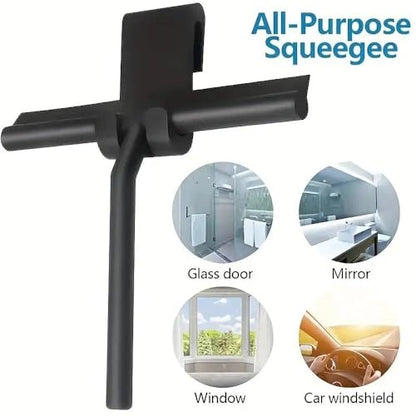 All-Purpose Stainless Steel Shower Squeegee for Bathroom, Kitchen, Shower, Floor Cleaning with Adhesive Hook Sturdy Handle, Professional Cleaners, Window Cleaning for Window Squeegee (Black) - color: Black