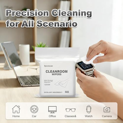 Cleanroom Wipers 4"x4"(400 Pcs, 100% Polyester, Class 100, 120GSM) Double Knit 100% Lint Free Cloths with Ultra-fine Filaments, Laser Sealed Edge Ultra-Soft Wipers - size: 4"x4" (Pack of 400)