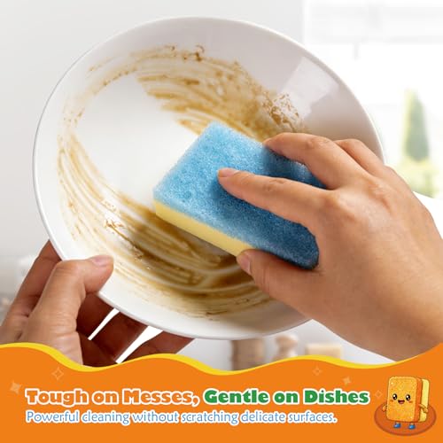 UNIMADE Scrub Sponge, Temperature Responsive Dual-Sided Cleaning Sponges, Non-Scratch Dish Sponge for Kitchen, Soft in Warm Water & Firm in Cold, 12 Pack - size: 12 Pack