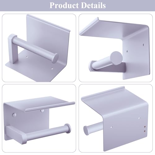 Tindbea Toilet Paper Holder with Shelf Adhesive or Screw Wall Mounted Toilet Paper Roll Dispenser Storage, Stainless Steel Bathroom Shelf Holder Accessories (Lavender Purple) - color: M- Lavender Purple