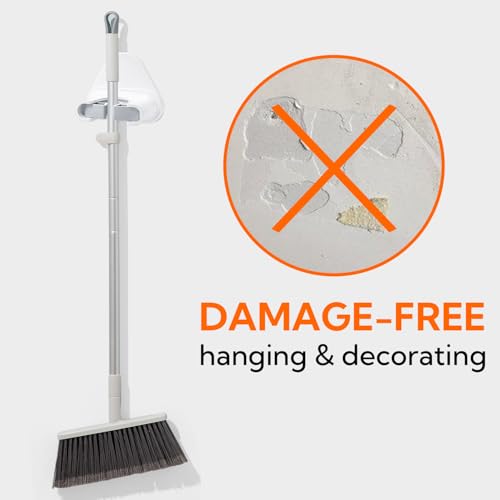 hookay 10lbs Broom and Mop Grippers Wall Hooks, 4 Hangers and 12 Adhesive Strips, Damage-Free No Tools Hanging Organizer for Home Organization, Holds up to 10 lb - style: 4 Grippers, 12 Strips