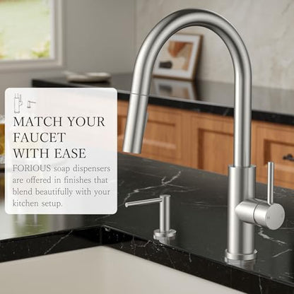 FORIOUS Soap Dispenser for Kitchen Sink, Stainless Steel Liquid Dish Soap Dispenser Pump with Top Refill 17oz Soap Bottle, Brushed Nickel Built in Sink Lotion Dispenser for Kitchen Countertop - color: Stainless Steel