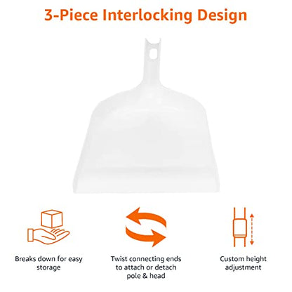 Amazon Basics Dustpan Broom Set with Adjustable Long Handle, Easy to Assemble, Blue and White - size: (Pack of 1)