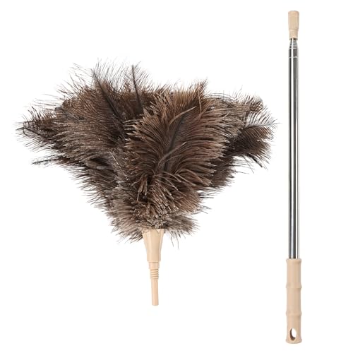 Extendable Cleaning Duster 94 Inch - Long Telescoping Ostrich Feather Dusters with Stainless Steel Extension Pole for High Ceiling Fan, High Ceilings,Roof Dusting - color: Natural-94in-stylee