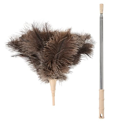 Extendable Cleaning Duster 94 Inch - Long Telescoping Ostrich Feather Dusters with Stainless Steel Extension Pole for High Ceiling Fan, High Ceilings,Roof Dusting - color: Natural-94in-stylee