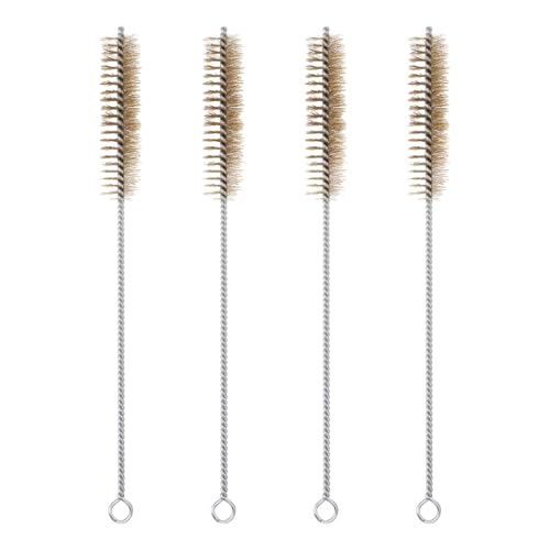 PATIKIL 12" Wire Tube Brush, 4Pcs 1" Diameter Brass Wire Tube Brush Pipe Cleaning Supplies for Auto Parts, Bottles, Tubes, Brass Tone - size: 1"
