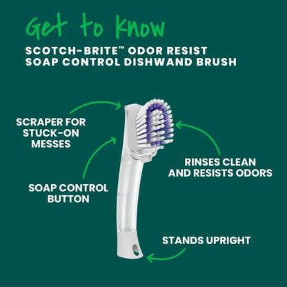 Scotch-Brite Odor Resist Soap Control Dishwand Brush, 1 Cleaning Dish Wand Brush, Precise Soap Control, Leak-Free Guarantee, Safe on Dishes, Nonstick Cookware, Tubs - size: 1 Count (Pack of 1)