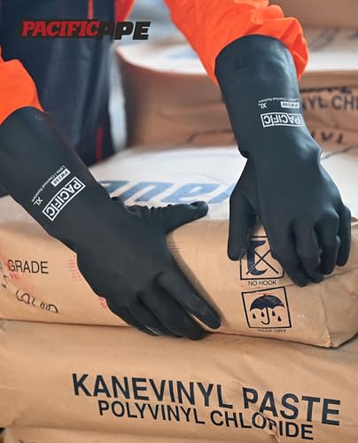 PACIFIC PPE Chemical Resistant Gloves, Heavy Duty Industrial Rubber Gloves, Resist Acid, Alkali and Oil, 12.6", X- Large - color: 12.6"/Black (1 Pair), size: XL/10