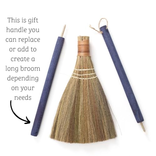 Handmade Whisk Sweeping Broom - Brooms for Wedding Jumping Ceremony Halloween DIY Decoration - Vietnamese Straw Soft Broom - 12.2" Width, 28.35" Length - style: Blue