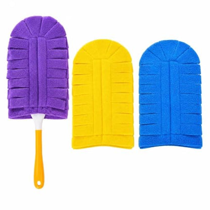 3 Pack Reusable Duster Refills with 1 Handle, Washable 360° Dusting Heads Compatible with Swiffer Dusters for Wet & Dry Cleaning, Blinds, Fans, Furniture, Cars and Pet Hair