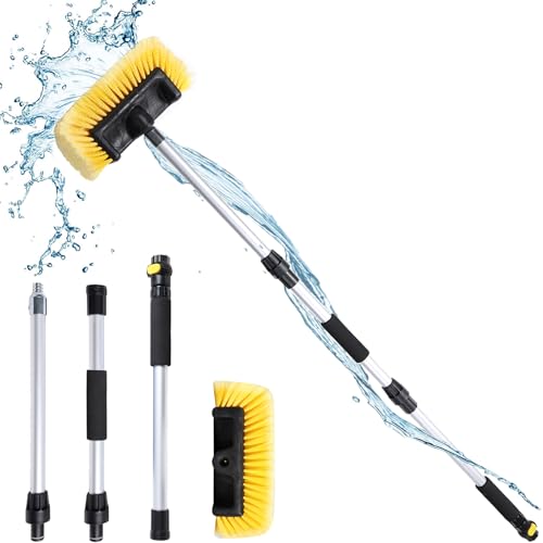 54" Car Wash Brush with Long Handle and 12" Soft Bristle Brush Head, Water Flow-Thru Car Washing Brush with Hose Attachment for Cleaning Car, RV, Truck, Boat, Camper, House Siding and More - color: Yellow, size: 54"