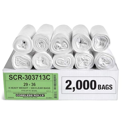 Aluf Plastics 20-30 Gallon Trash Bags Source Reduction Series Value High Density 13 Micron Gauge - Intended for Home, Office, Bathroom, Paper, Styrofoam (Pack of 2000) - color: Clear, style: 20-30 Gal, 13 Micron Equiv, 2,000 Count