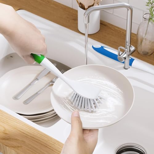 2 Pack Dish Scrub Brush with Handle, Kitchen Scrubber