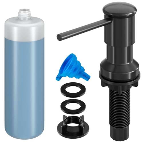 Dish Soap Dispenser, Kitchen Sink Soap Dispenser Pump with 17 OZ Bottle, Refill from The Top, Wide Pump Head Base (Black) - color: Black, size: With Bottle