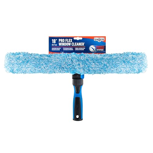 Unger Professional Connect and Clean 18” Proflex 2-in-1 Squeegee and Scrubber, High Access Window Cleaning Tool with Pivoting Head, Commercial and Residential Use, Reusable Microfiber Sleeve - style: ProFlex Window Cleaner II