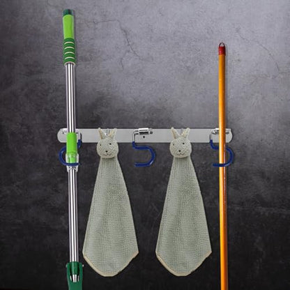 Cabilock Stainless Steel Mop Hook Rack, Metal S-Type Mop Holder Space-Saving Broom Wall-Mounted Organizer for Home Bathroom Room Entrance